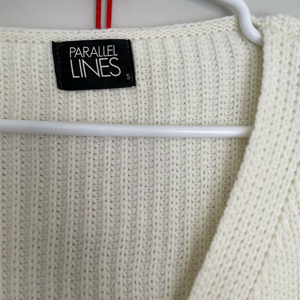 Parallel Lines White Wrap Sweater - image 4